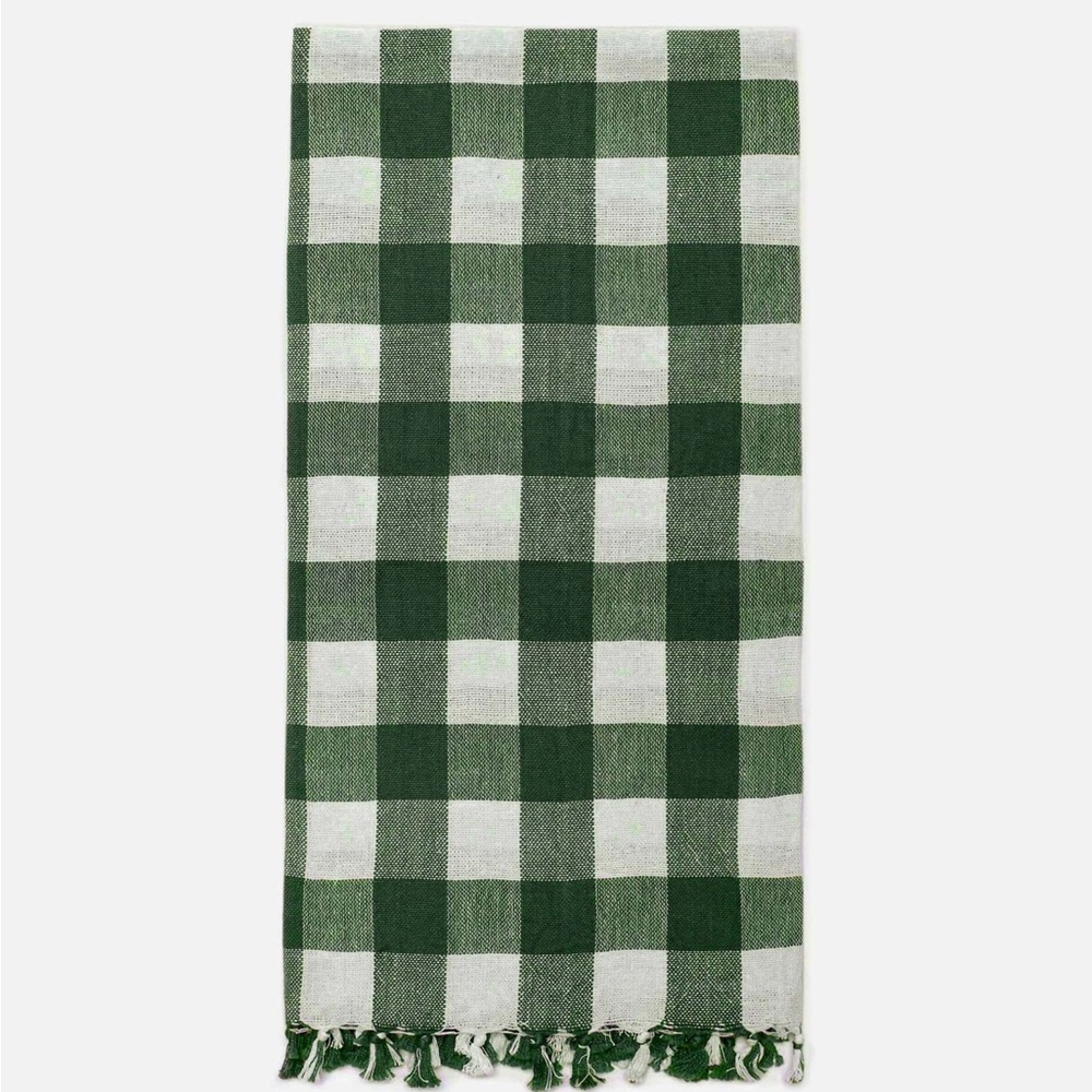 HEATHER TAYLOR HOME HTH GINGHAM TEA TOWEL DISH CLOTH HUNTER GREEN WHITE NWT